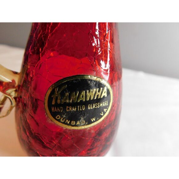 Kanawha Amberina Handblown Crackle Glass Pitcher with Applied Handle Vintage - Picture 7 of 9
